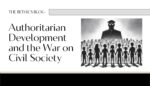 Illustration with a group of people protecting against the Authoritarian Development and its War on Civil Society