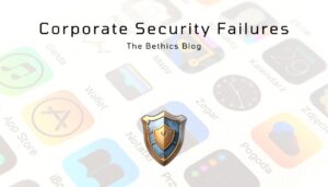 Corporate Security Failures: Shield icon protecting mobile app icons, emphasizing cybersecurity liability.
