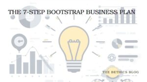 7-step bootstrap business plan infographic with lightbulb and business charts on white background